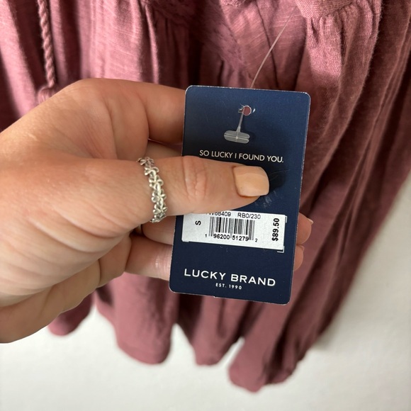 NWT Lucky Brand Lace Up Rose Brown Trim Peasant Top size Small - Picture 5 of 7